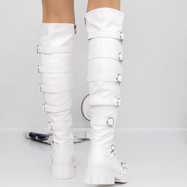 Γυναικείες μπότες με χαμηλή σόλα Arosa Λευκό, 4 - Kalapod.gr