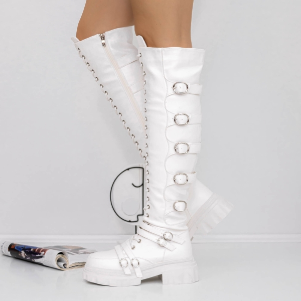 Γυναικείες μπότες με χαμηλή σόλα Arosa Λευκό, 5 - Kalapod.gr