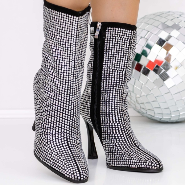 Μποτάκια με λεπτό τακούνι Advora Μαύρο, 3 - Kalapod.gr