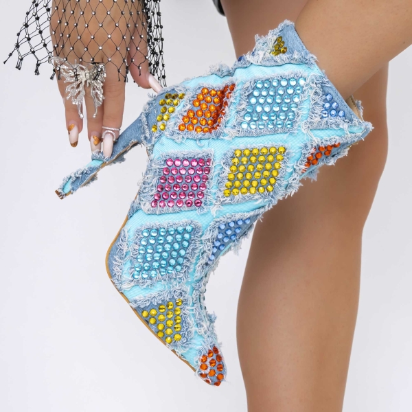 Μποτάκια με λεπτό τακούνι Ataia Μπλε, 4 - Kalapod.gr