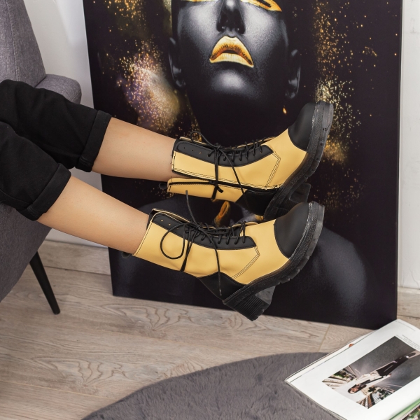 Γυναικείες κοντές μπότες Enada Μαύρο-Κίτρινος, 3 - Kalapod.gr