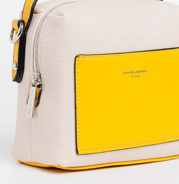 Γυναικεία τσάντα David Jones μπεζ με κίτρινο από ύφασμα  Maristella, 4 - Kalapod.gr