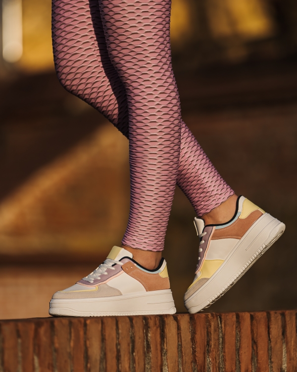 Γυναικεία αθλητικά παπούτσια Biona λευκά με κίτρινα - Kalapod.gr