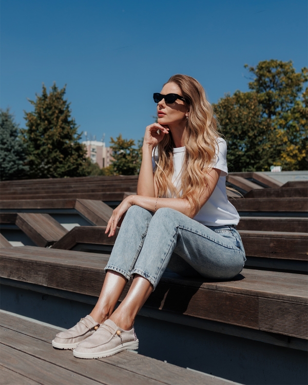 Γυναικεία casual παπούτσια μπεζ από ύφασμα Midona, 2 - Kalapod.gr