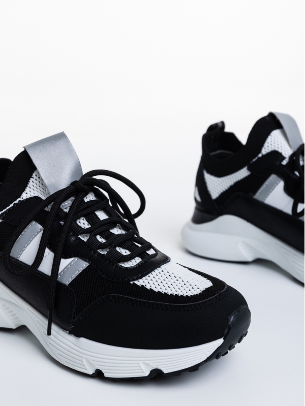 Γυναικεία αθλητικά παπούτσια λευκά με μαύρο από ύφασμα Penny, 7 - Kalapod.gr