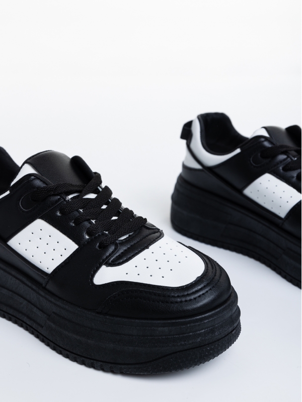 Γυναικεία αθλητικά παπούτσια λευκά με μαύρο από οικολογικό δέρμα Luisina, 6 - Kalapod.gr