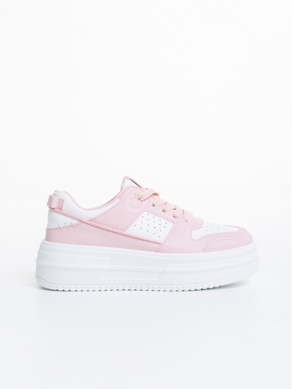 Γυναικεία αθλητικά παπούτσια λευκά με ροζ από οικολογικό δέρμα Luisina, 5 - Kalapod.gr