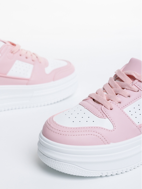 Γυναικεία αθλητικά παπούτσια λευκά με ροζ από οικολογικό δέρμα Luisina, 6 - Kalapod.gr