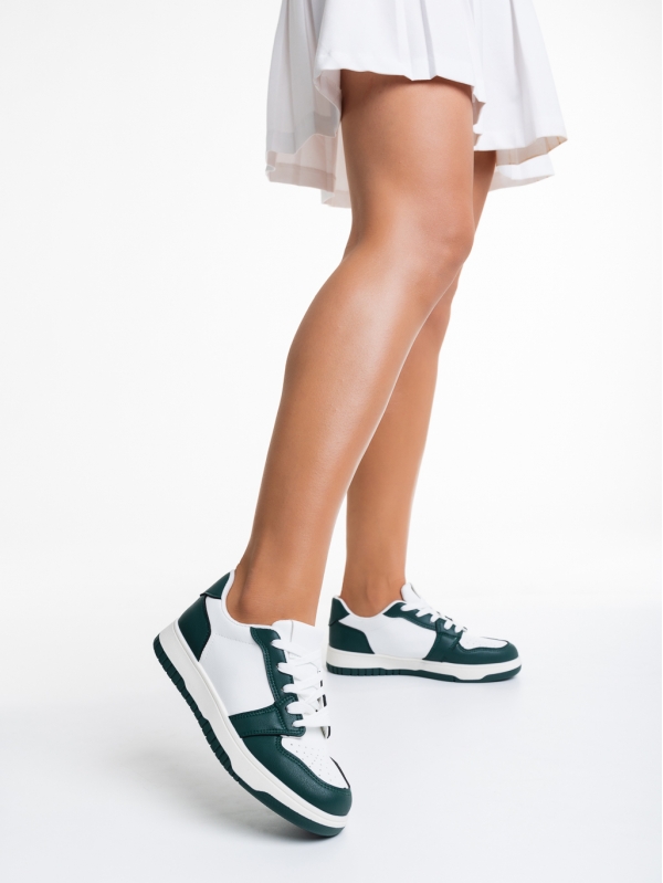Γυναικεία αθλητικά παπούτσια λευκά με πράσινο από οικολογικό δέρμα Narine, 3 - Kalapod.gr