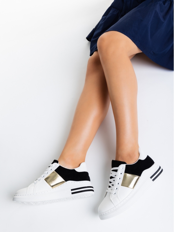Γυναικεία αθλητικά παπούτσια λευκά με μαύρο από οικολογικό δέρμα Nedelya, 4 - Kalapod.gr