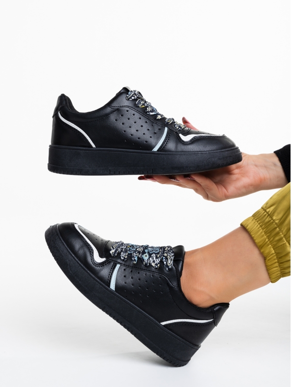 Γυναικεία αθλητικά παπούτσια  μαύρα   από οικολογικό δέρμα  Gustava, 4 - Kalapod.gr