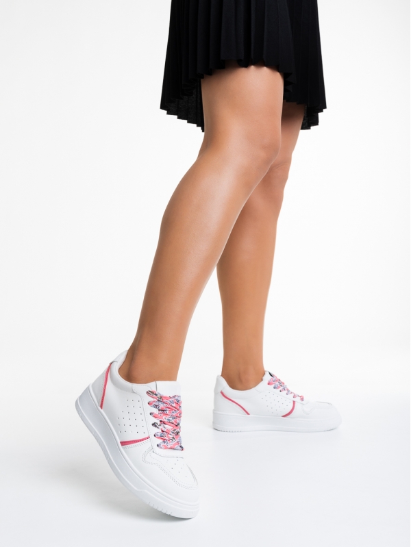 Γυναικεία αθλητικά παπούτσια  λευκά  με ροζ από οικολογικό δέρμα  Gustava, 3 - Kalapod.gr
