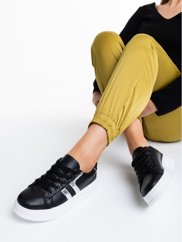 Γυναικεία αθλητικά παπούτσια  μαύρα   από οικολογικό δέρμα  Narges - Kalapod.gr