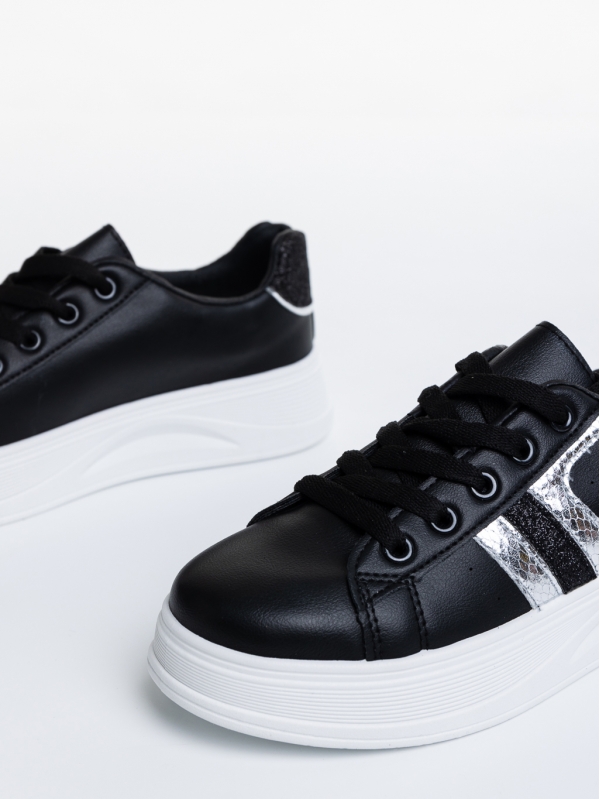Γυναικεία αθλητικά παπούτσια  μαύρα   από οικολογικό δέρμα  Narges, 6 - Kalapod.gr