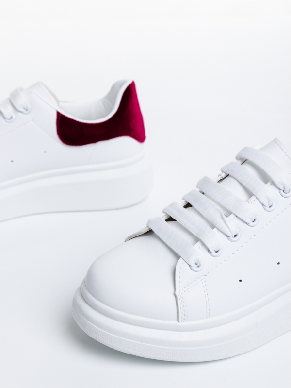 Γυναικεία αθλητικά παπούτσια  λευκά  με μπορντό από οικολογικό δέρμα  Manola, 6 - Kalapod.gr