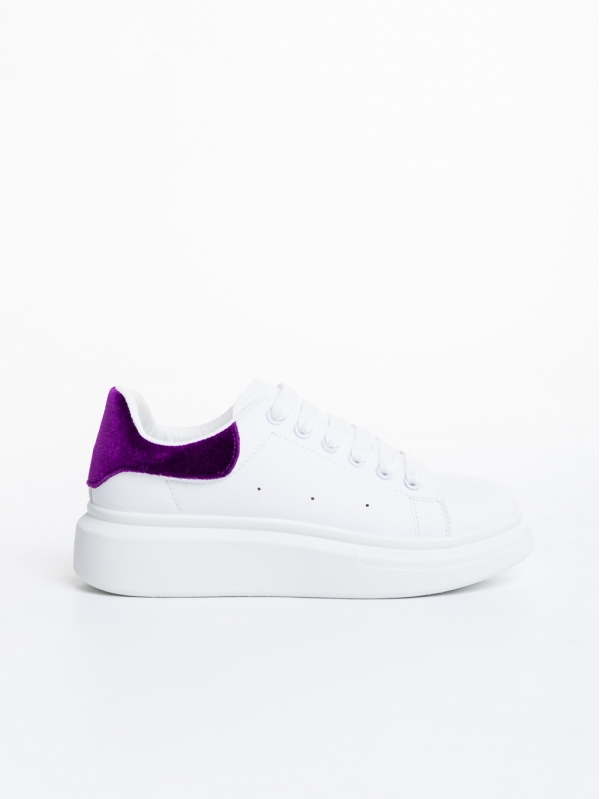 Γυναικεία αθλητικά παπούτσια  λευκά  με μωβ από οικολογικό δέρμα  Manola, 5 - Kalapod.gr