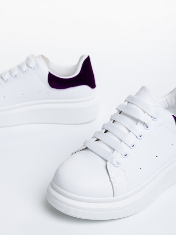 Γυναικεία αθλητικά παπούτσια  λευκά  με μωβ από οικολογικό δέρμα  Manola, 6 - Kalapod.gr