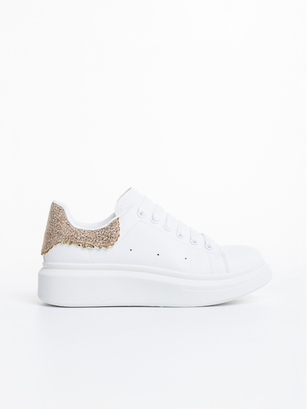 Γυναικεία αθλητικά παπούτσια  λευκά  με χρυσάφι από οικολογικό δέρμα  Nanaya, 5 - Kalapod.gr