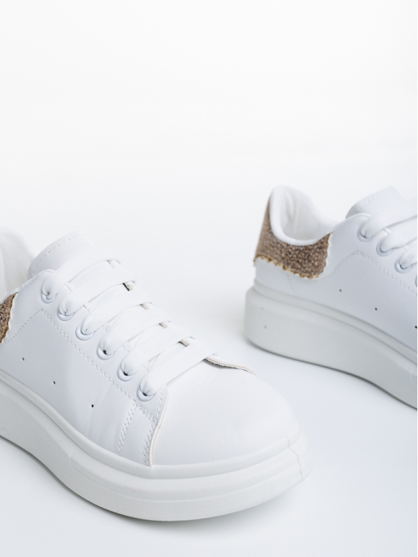 Γυναικεία αθλητικά παπούτσια  λευκά  με χρυσάφι από οικολογικό δέρμα  Nanaya, 6 - Kalapod.gr