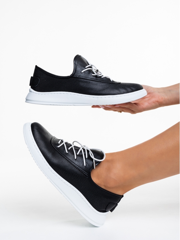 Γυναικεία casual παπούτσια  μαύρα από φυσικό δερμα  Nilda, 4 - Kalapod.gr