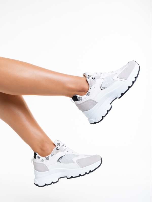 Γυναικεία αθλητικά παπούτσια  λευκά  από οικολογικό δέρμα και ύφασμα Carlisa, 4 - Kalapod.gr