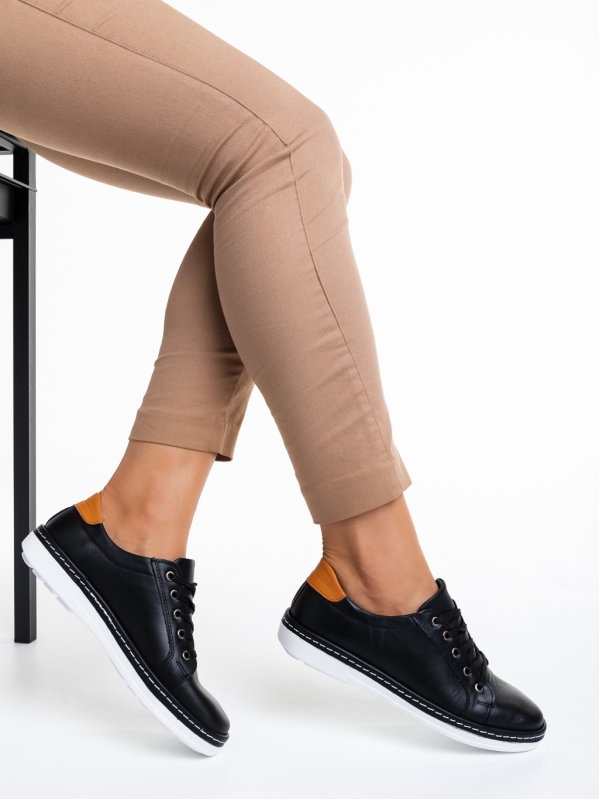 Γυναικεία casual παπούτσια  μαύρα  από φυσικό δέρμα Prossy, 3 - Kalapod.gr