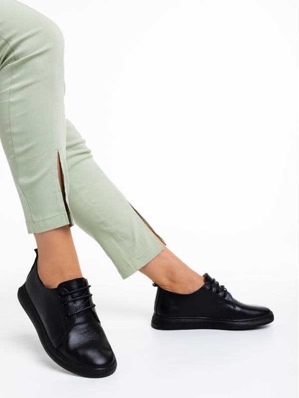 Γυναικεία casual παπούτσια  μαύρα  από φυσικό δέρμα Totty, 3 - Kalapod.gr