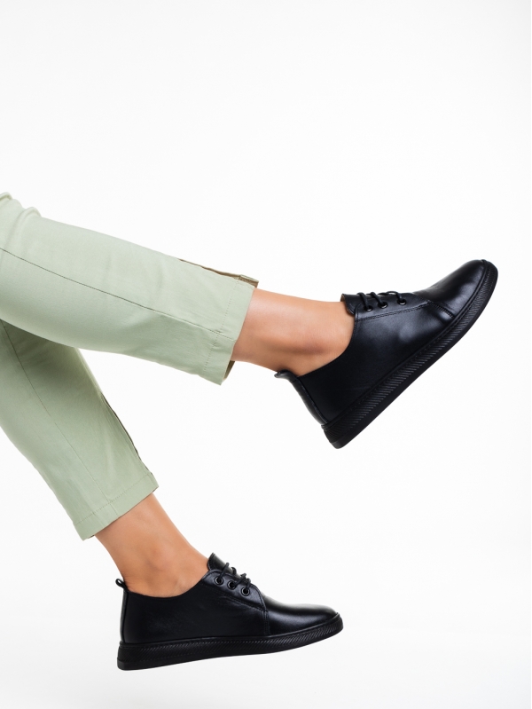 Γυναικεία casual παπούτσια  μαύρα  από φυσικό δέρμα Totty, 4 - Kalapod.gr
