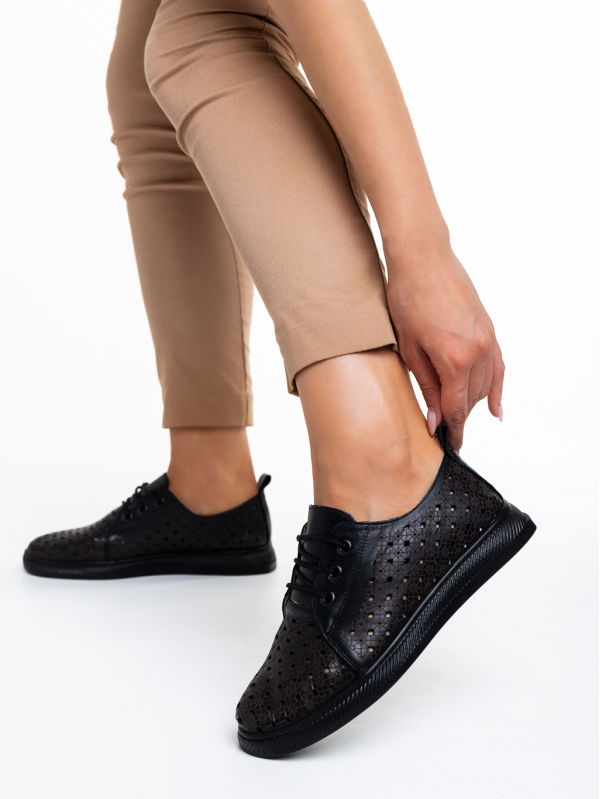 Γυναικεία casual παπούτσια  μαύρα  από φυσικό δέρμα Toini, 4 - Kalapod.gr