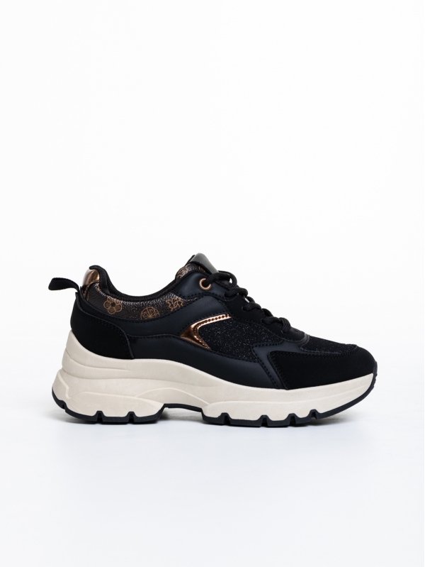 Γυναικεία αθλητικά παπούτσια  μαύρα από οικολογικό δέρμα και ύφασμα Carlisa, 5 - Kalapod.gr