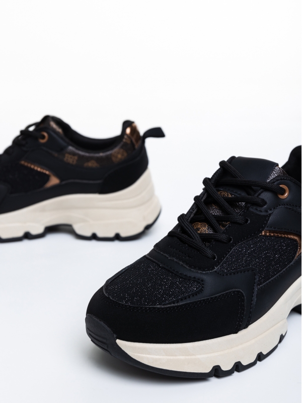 Γυναικεία αθλητικά παπούτσια  μαύρα από οικολογικό δέρμα και ύφασμα Carlisa, 6 - Kalapod.gr