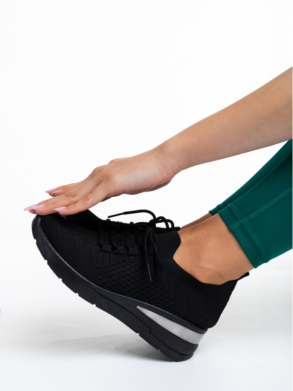 Γυναικεία αθλητικά παπούτσια  μαύρα από ύφασμα  Davinia, 3 - Kalapod.gr
