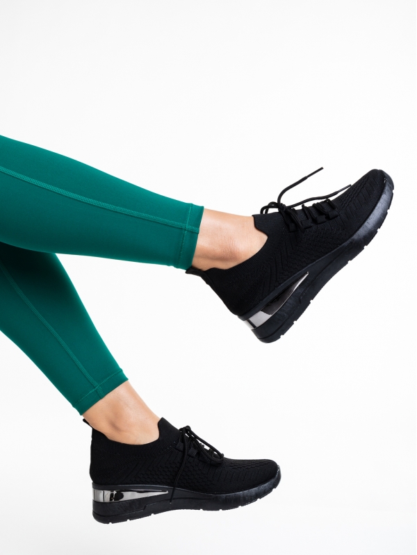 Γυναικεία αθλητικά παπούτσια  μαύρα από ύφασμα  Davinia, 4 - Kalapod.gr