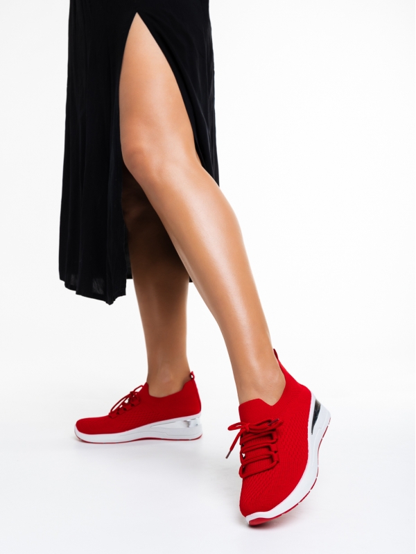 Γυναικεία αθλητικά παπούτσια  κόκκινα από ύφασμα  Davinia, 5 - Kalapod.gr