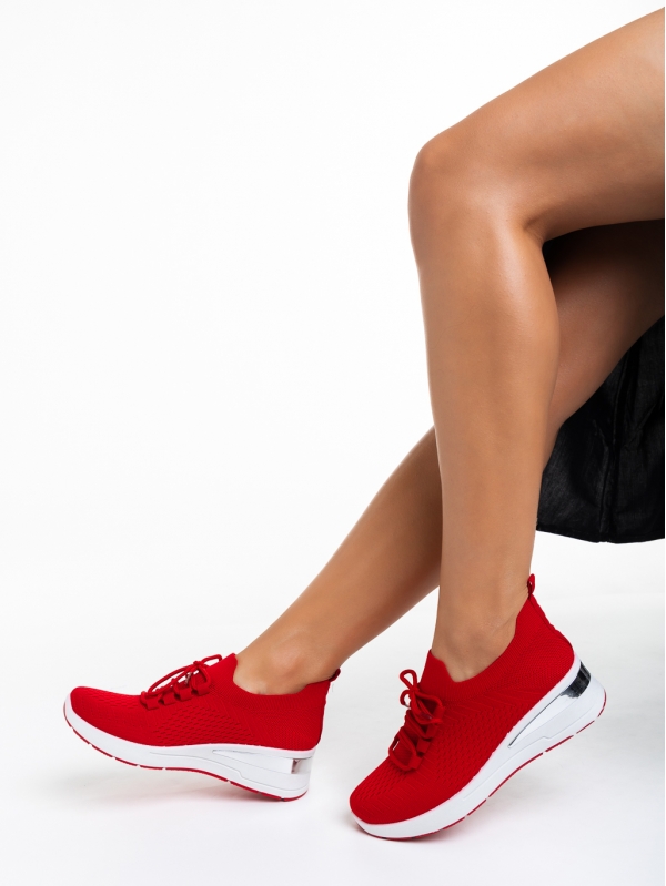 Γυναικεία αθλητικά παπούτσια  κόκκινα από ύφασμα  Davinia, 3 - Kalapod.gr