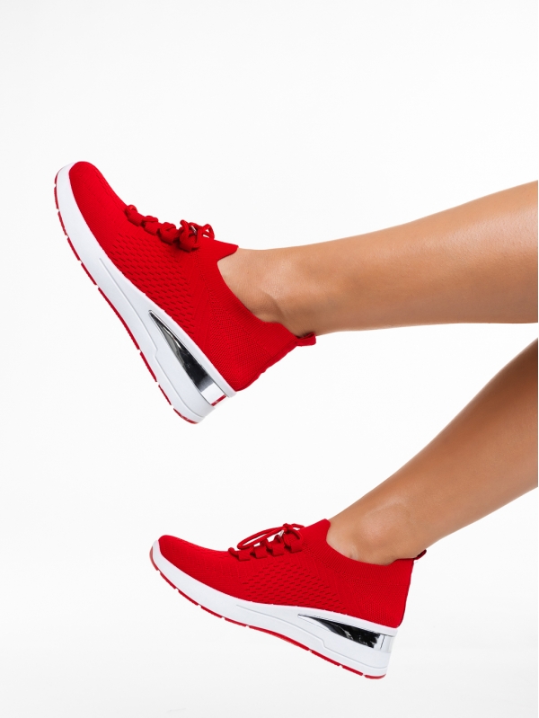 Γυναικεία αθλητικά παπούτσια  κόκκινα από ύφασμα  Davinia, 6 - Kalapod.gr