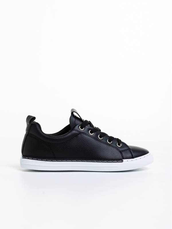 Γυναικεία αθλητικά παπούτσια  μαύρα με λευκό  από οικολογικό δέρμα   Nyra, 5 - Kalapod.gr
