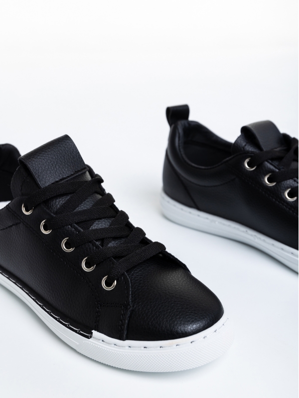 Γυναικεία αθλητικά παπούτσια  μαύρα με λευκό  από οικολογικό δέρμα   Nyra, 6 - Kalapod.gr