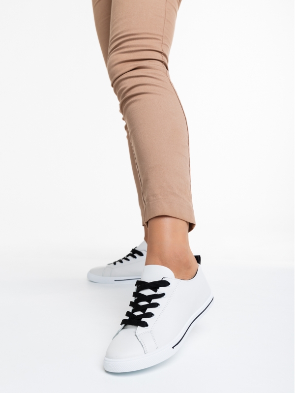 Γυναικεία αθλητικά παπούτσια  λευκά με μαύρο από οικολογικό δέρμα    Emelina, 2 - Kalapod.gr
