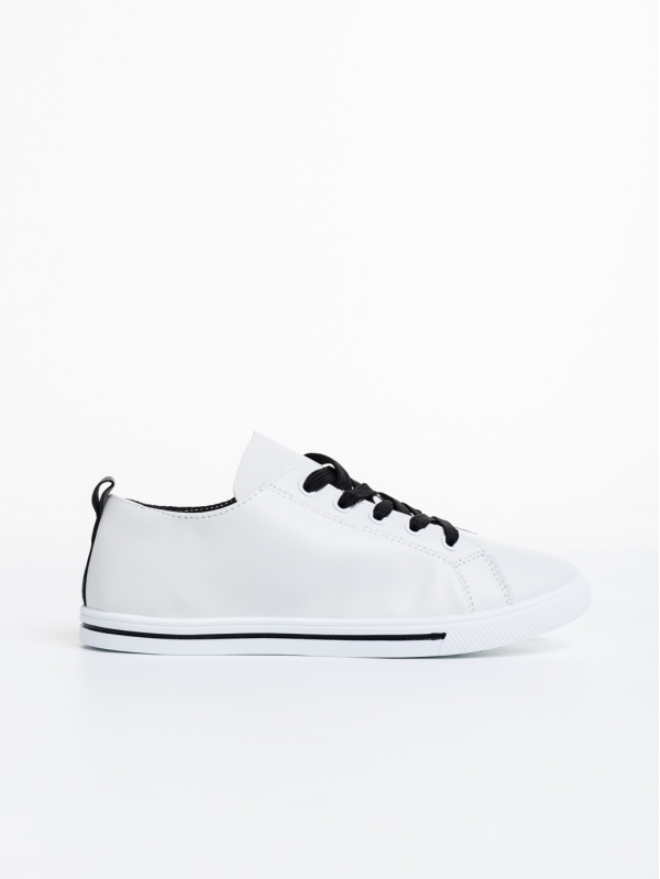 Γυναικεία αθλητικά παπούτσια  λευκά με μαύρο από οικολογικό δέρμα    Emelina, 5 - Kalapod.gr
