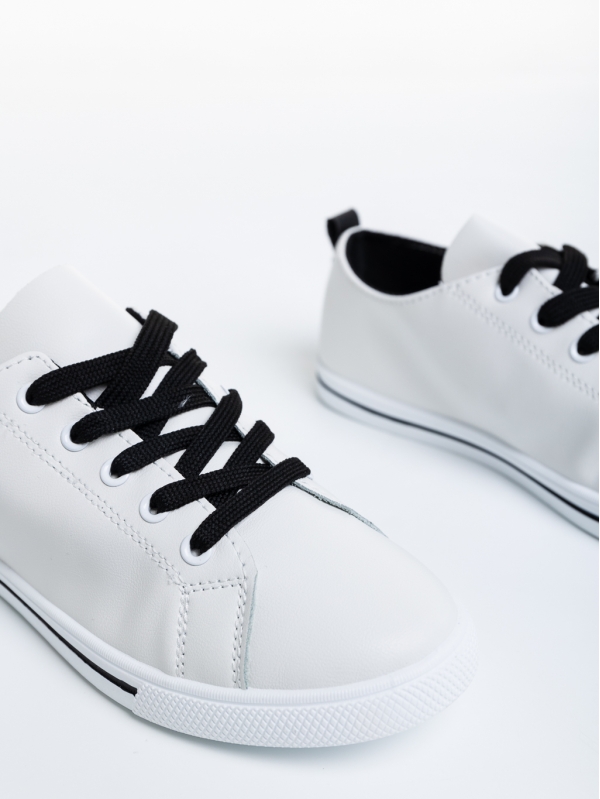 Γυναικεία αθλητικά παπούτσια  λευκά με μαύρο από οικολογικό δέρμα    Emelina, 6 - Kalapod.gr