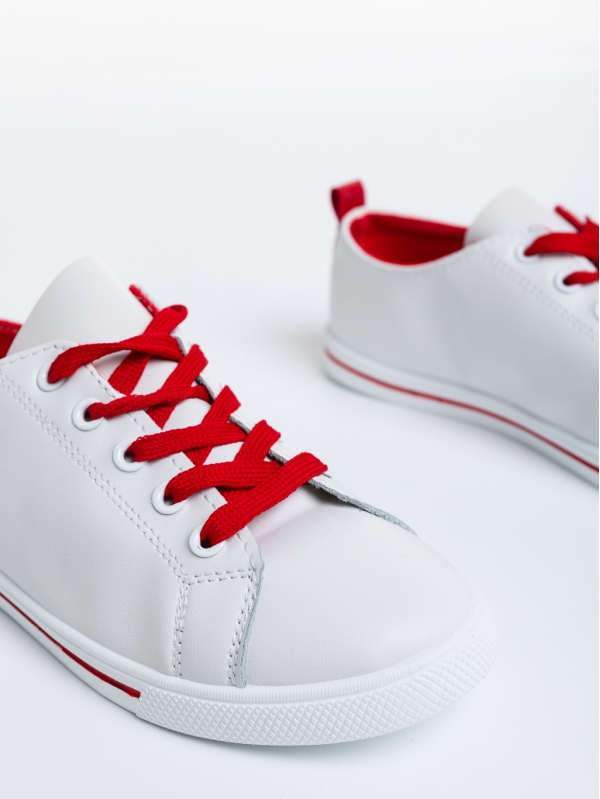 Γυναικεία αθλητικά παπούτσια  λευκά με κόκκινα από οικολογικό δέρμα    Emelina, 6 - Kalapod.gr