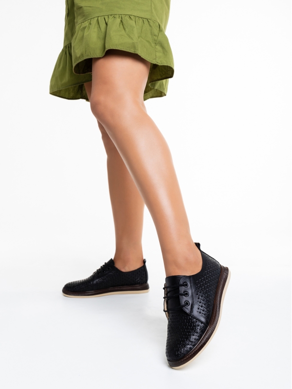 Γυναικεία casual παπούτσια μαύρα με καφέ από φυσικό δέρμα Trini, 3 - Kalapod.gr