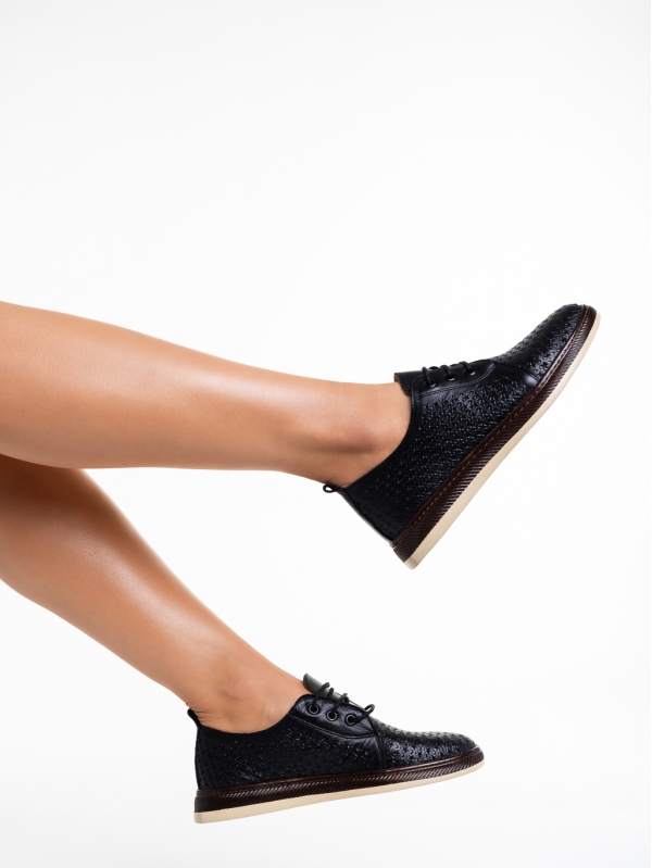 Γυναικεία casual παπούτσια μαύρα με καφέ από φυσικό δέρμα Trini, 4 - Kalapod.gr