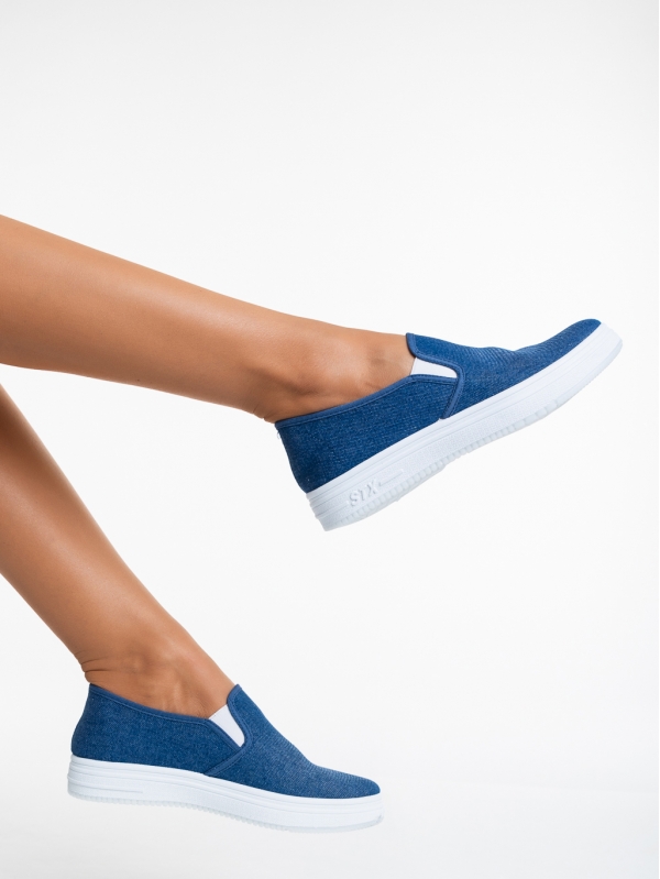 Γυναικεία αθλητικά παπούστσια  μπλε ανοιχτό  από ύφασμα Lorinda, 4 - Kalapod.gr