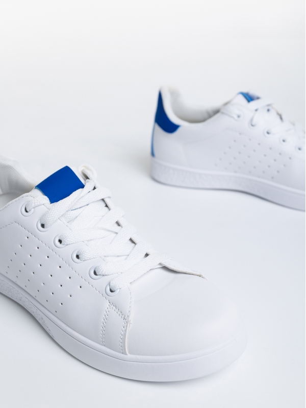 Γυναικεία αθλητικά παπούστσια  λευκά  με μπλε από οικολογικό δέρμα  Latiana, 6 - Kalapod.gr