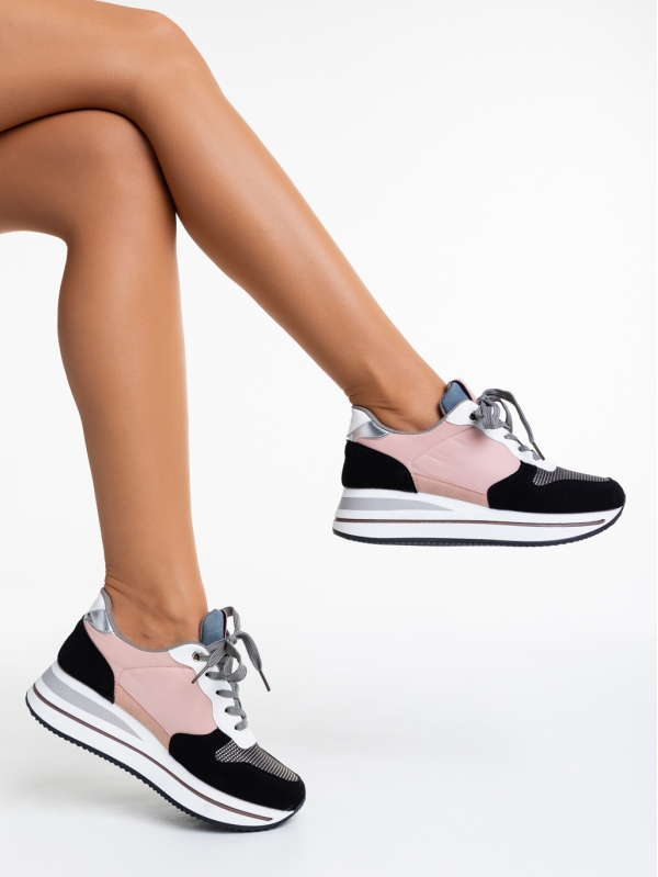 Γυναικεία αθλητικά παπούστσια  μαύρα με ροζ από οικολογικό δέρμα  Taleya, 4 - Kalapod.gr