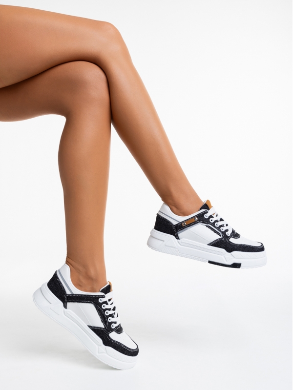 Γυναικεία αθλητικά παπούστσια  μαύρα με λευκό από οικολογικό δέρμα  Tasnia - Kalapod.gr