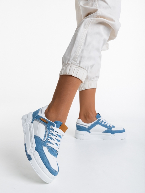 Γυναικεία αθλητικά παπούστσια  λευκά  με μπλε ανοιχτό  από οικολογικό δέρμα  Tasnia, 3 - Kalapod.gr