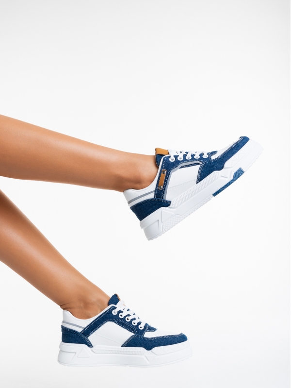 Γυναικεία αθλητικά παπούστσια  λευκά  με μπλε σκούρο   από οικολογικό δέρμα  Tasnia, 4 - Kalapod.gr